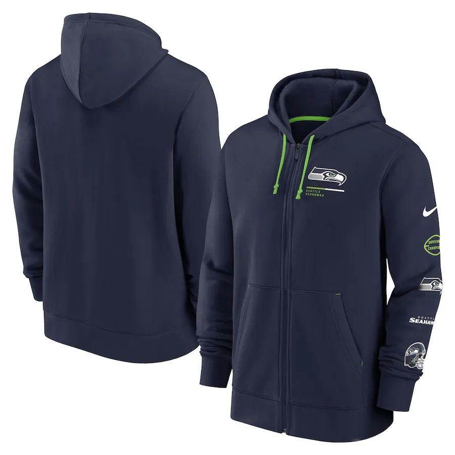 Men Seattle Seahawks nike navy surrey full zip hoodie